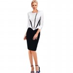 Oxiuly Dorpshipping Ladies Formal Dress For Work 2 Color Patchwork Solid Brief Commuter Pencil Dress Office Party Dress OX020