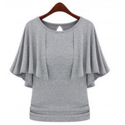 Oxiuly Dropshipping 2017 top quality fashion Women cotton Lady sexy  Ruffles O-Neck  t-Shirt tops