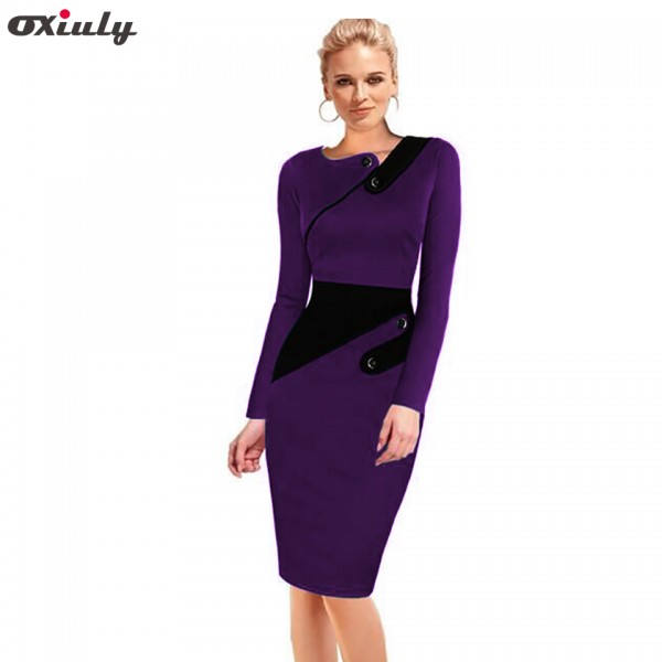 Oxiuly Plus Size 4XL 5XL Women Vintage Pinup Rockabilly Elegant Wear To Work Business Casual Tunic Bodycon Sheath Pencil Dress