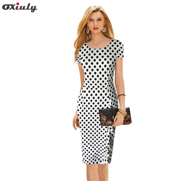 Oxiuly Women's Elegant Dot Tunic Short Sleeve Wear to Work Business Office Casual Sheath Bodycon Stretch Fitted Pencil Dress Oxiuly Women's Elegant Dot Tunic Short Sleeve Wear to Work Business Office Casual Sheath Bodycon Stretch Fitted Pencil Dress