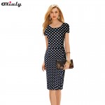 Oxiuly Women's Elegant Dot Tunic Short Sleeve Wear to Work Business Office Casual Sheath Bodycon Stretch Fitted Pencil Dress Oxiuly Women's Elegant Dot Tunic Short Sleeve Wear to Work Business Office Casual Sheath Bodycon Stretch Fitted Pencil Dress