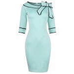 Oxiuly Womens Summer Brief Elegant Slash-Neck Bow Pinup Casual Office Wear Business Party Sheath Work Pencil Dress