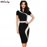 Oxiuly Womens Vintage Contrast Colorblock Slimming Wear To Work Office Business Casual Party Pencil Sheath Bodycon Dress