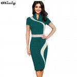 Oxiuly Womens Vintage Contrast Colorblock Slimming Wear To Work Office Business Casual Party Pencil Sheath Bodycon Dress