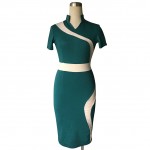 Oxiuly Womens Vintage Contrast Colorblock Slimming Wear To Work Office Business Casual Party Pencil Sheath Bodycon Dress