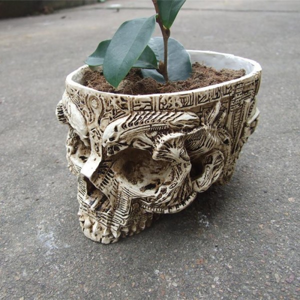 P-Flame White Human Skull Planter Archaize Garden Storage Pots Resin Finish Skeleton Container Flowerpots For Decoration