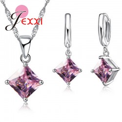 PATICO Newest 8 Colors Jewelry Sets Women Quadrilateral 925 Sterling Silver CZ Crystal Necklace/Earrings Jewelry Wholesale