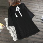 PLUS SIZE 2016 autumn new Bow black women chiffon dress O-neck draped Casual A-line double layer lolita elegant dress 4xl