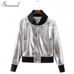 PU leather 2017 female jacket metallic silver short coat fashion new slim women jackets coats autumn winter clothing outwear hot