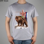 PUTIN RUSSIAN RIDING BEAR short sleeve T-shirt Top Lycra Cotton Men T shirt New DIY Style