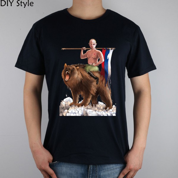 PUTIN RUSSIAN RIDING BEAR short sleeve T-shirt Top Lycra Cotton Men T shirt New DIY Style