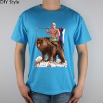 PUTIN RUSSIAN RIDING BEAR short sleeve T-shirt Top Lycra Cotton Men T shirt New DIY Style