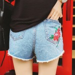 Personalized Embroidery Rose Shorts Women 2017 Summer High Waist Denim Shorts Slim Pantalones Cortos Mujer Plus Size Short Femme