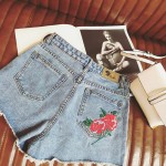 Personalized Embroidery Rose Shorts Women 2017 Summer High Waist Denim Shorts Slim Pantalones Cortos Mujer Plus Size Short Femme