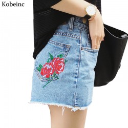Personalized Embroidery Rose Shorts Women 2017 Summer High Waist Denim Shorts Slim Pantalones Cortos Mujer Plus Size Short Femme