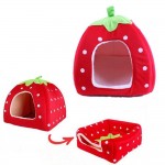 Pet Cat House Foldable Soft Winter Leopard Dog Bed Strawberry Cave Dog House Cute Kennel Nest Dog Fleece Cat Bed