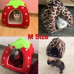 Pet Cat House Foldable Soft Winter Leopard Dog Bed Strawberry Cave Dog House Cute Kennel Nest Dog Fleece Cat Bed