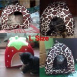 Pet Cat House Foldable Soft Winter Leopard Dog Bed Strawberry Cave Dog House Cute Kennel Nest Dog Fleece Cat Bed