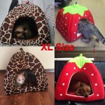 Pet Cat House Foldable Soft Winter Leopard Dog Bed Strawberry Cave Dog House Cute Kennel Nest Dog Fleece Cat Bed