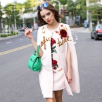 Pink Embroidery Flower Women Autumn Cloak Mini Dress And Cashmere Overcoats Woolen T Suit 3D Sequined Rose Shawl