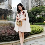 Pink Embroidery Flower Women Autumn Cloak Mini Dress And Cashmere Overcoats Woolen T Suit 3D Sequined Rose Shawl