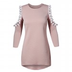 Pink Off Shoulder Mini Dresses Full Sleeve O Neck Loose Cute Above Knee 2017 Women summer Dress