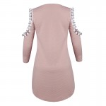 Pink Off Shoulder Mini Dresses Full Sleeve O Neck Loose Cute Above Knee 2017 Women summer Dress