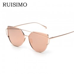 Pink vintage Mirror female Women Cat Eye Sunglasses Brand Designer Twin-Beams ladies Sun glasses for women Oculos Feminino