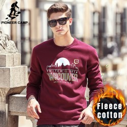 Pioneer Camp 2016 new fashion printed hoodies men brand clothing casual thicken fleece male sweatshirt black red blue 622182