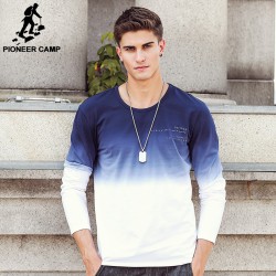 Pioneer Camp 2017 New Arrive Mens T Shirts Fashion O-Neck casual Long Sleeve T-Shirt Gradient band Clothing T Shirt Homme 611907
