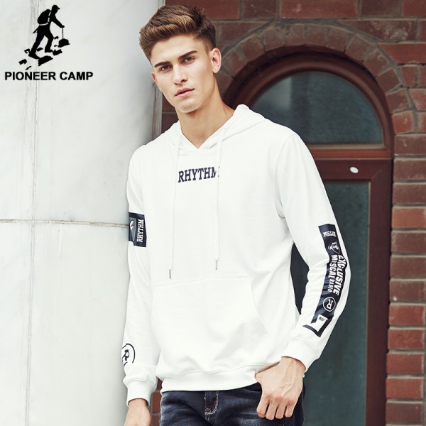 Pioneer Camp 2017 Spring autumn hoodies Pullover hooded hoodies men printed sweatshirt swear white brand clothing 699063
