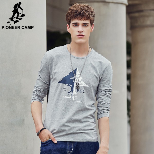 Pioneer Camp Long Sleeve T-shirt men Environmental Friendly Print T Shirt male Casual fashion Tshirt Brand-Clothing 699007