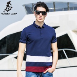 Pioneer Camp Men 100% Cotton Polo Shirt Contrast Color Patchwork Brand Clothing Striped Polo Homme Fitness Camisa Polo 622060