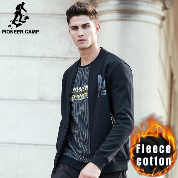 Pioneer Camp Spring winter black 2017 New fleece hoodies men brand clothing warm printed male sweatshirts fashion casual  622191