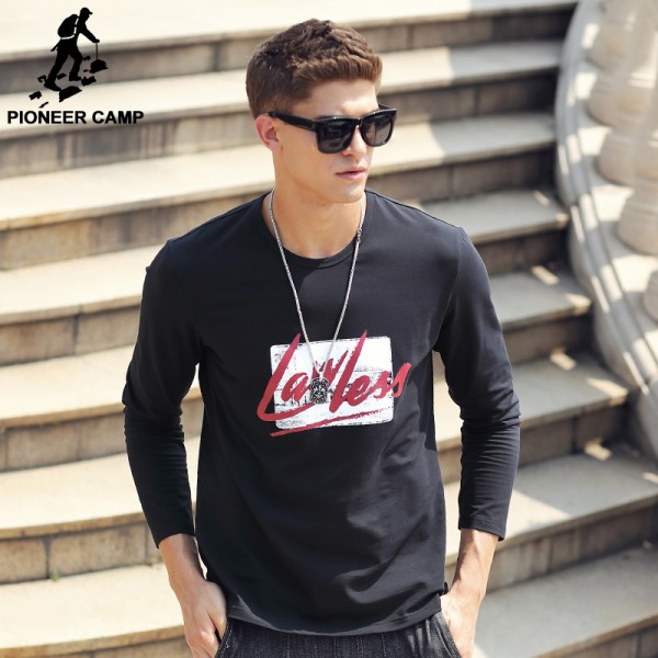Pioneer Camp T Shirt Men Long Sleeve 2017 New Spring Brand Clothing high quality Round Neck Graffiti male Tshirt 677105