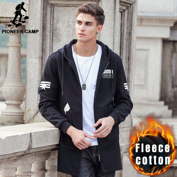 Pioneer Camp autumn winter long hoodie hoodies men brand clothing fleece warm male sweatshirts quality men jacket hoodies 622141