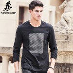 Pioneer Camp black long sleeve t shirt men 2017 new fashion brand clothing men t-shirt cotton elastic fashion male tshirt 699045