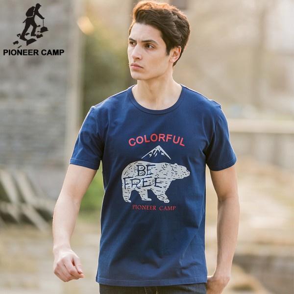 Pioneer Camp brand clothing 2017 new fashion mens t shirt shorts animal print 100% cotton loose o-neck male t-shirt 622049