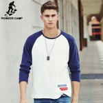 Pioneer Camp brand clothing T shirts men 2017 New Arrival Autumn T-shirt Men patchwork Crew Neck Long Sleeve male tshirt 699001