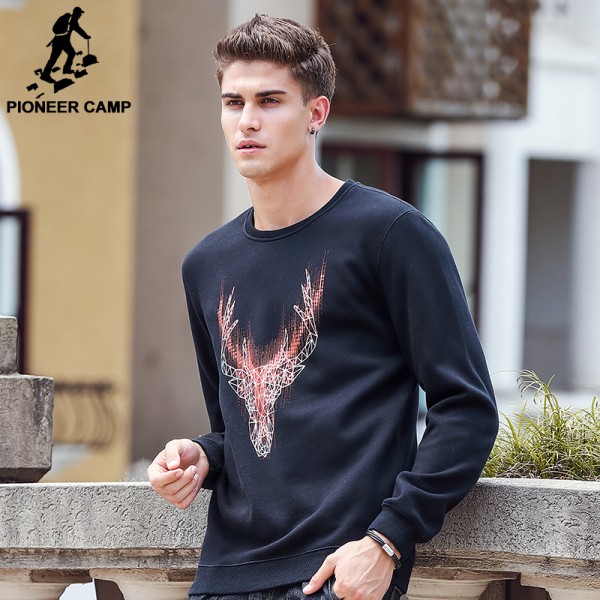 Pioneer Camp brand clothing new hoodies men High quality fashion printed thicken fleece male elk Christmas sweatshirt 622165