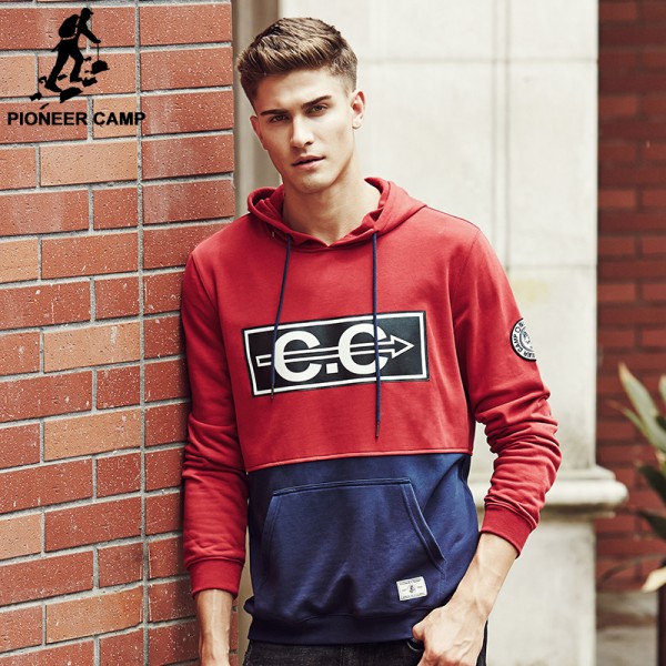 Pioneer Camp brand clothing red hoodie hoodies men high quality fashion male sweatshirts casual printed men hoodies 622150