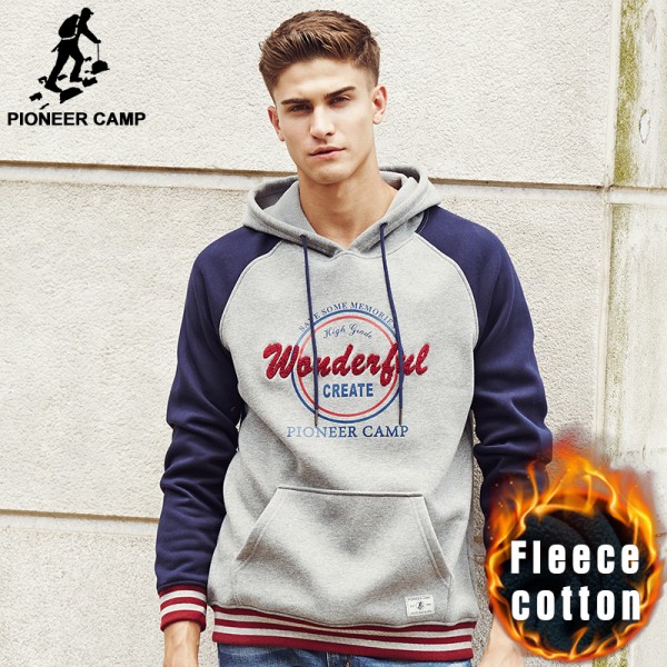Pioneer Camp brand hoodies men top quality 100% cotton thick warm hoodie male fashion fleece hoodie hoodies sweatshirt 622122