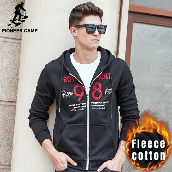 Pioneer Camp thick hoodie sweatshirts men brand clothing autumn winter warm hoodies men top quality zipper fleece hoodies 622167