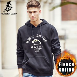 Pioneer Camp thicken fleece hooded hoodies men brand clothing high quality new arrival 100% cotton male black Sweatshirt 677091