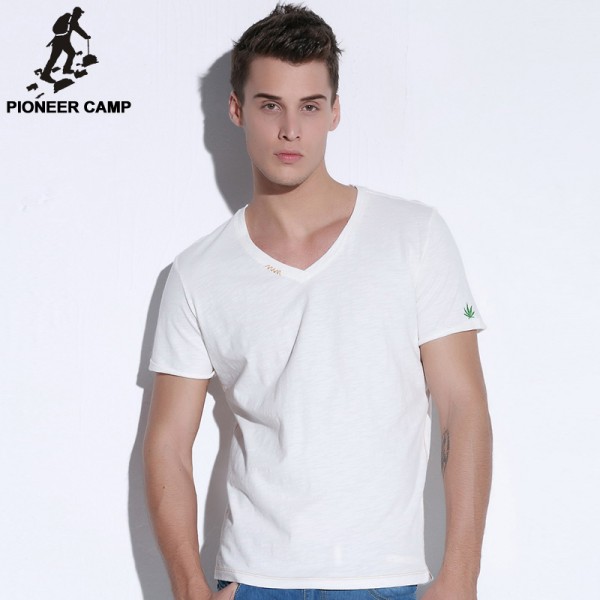 Pioneer Camp.Free shipping!2017 new arrival mens t shirt fashion100%cotton white solid v-neck tshirts short t-shirt men 