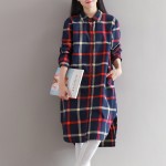 Plaid Shirt Dress Spring Autumn 2017 Loose Preppy Long Sleeve Single-breasted Cotton Bottom Dress Mori Girl Vestidos