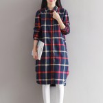 Plaid Shirt Dress Spring Autumn 2017 Loose Preppy Long Sleeve Single-breasted Cotton Bottom Dress Mori Girl Vestidos