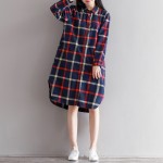 Plaid Shirt Dress Spring Autumn 2017 Loose Preppy Long Sleeve Single-breasted Cotton Bottom Dress Mori Girl Vestidos