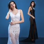 Plus Size 10 Color Lace Long Dress Nightclub Dresses Clairvoyant Women Slim Fish Tail Sexy Long Train V-Neck Design Party Wear