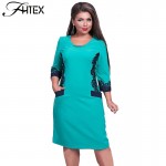 Plus Size 6XL Women Clothing New O Neck Lace Patchwork Color Block Big Size Shift Dress Autumn Winter Casual Bodycon Dress